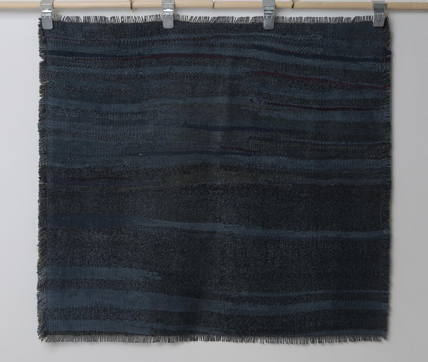 3x3 Vintage Kilim Caput Rug, Deep Blue Striped Turkish Wool Cotton Rug, Handmade Minimal Rustic Area Rug