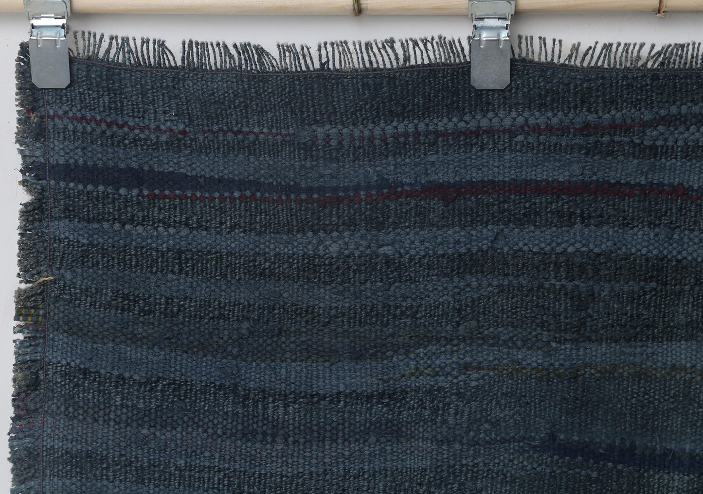 3x3 Vintage Kilim Caput Rug, Deep Blue Striped Turkish Wool Cotton Rug, Handmade Minimal Rustic Area Rug