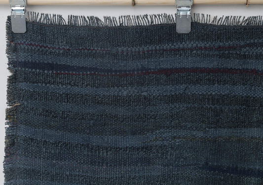 3x3 Vintage Kilim Caput Rug, Deep Blue Striped Turkish Wool Cotton Rug, Handmade Minimal Rustic Area Rug