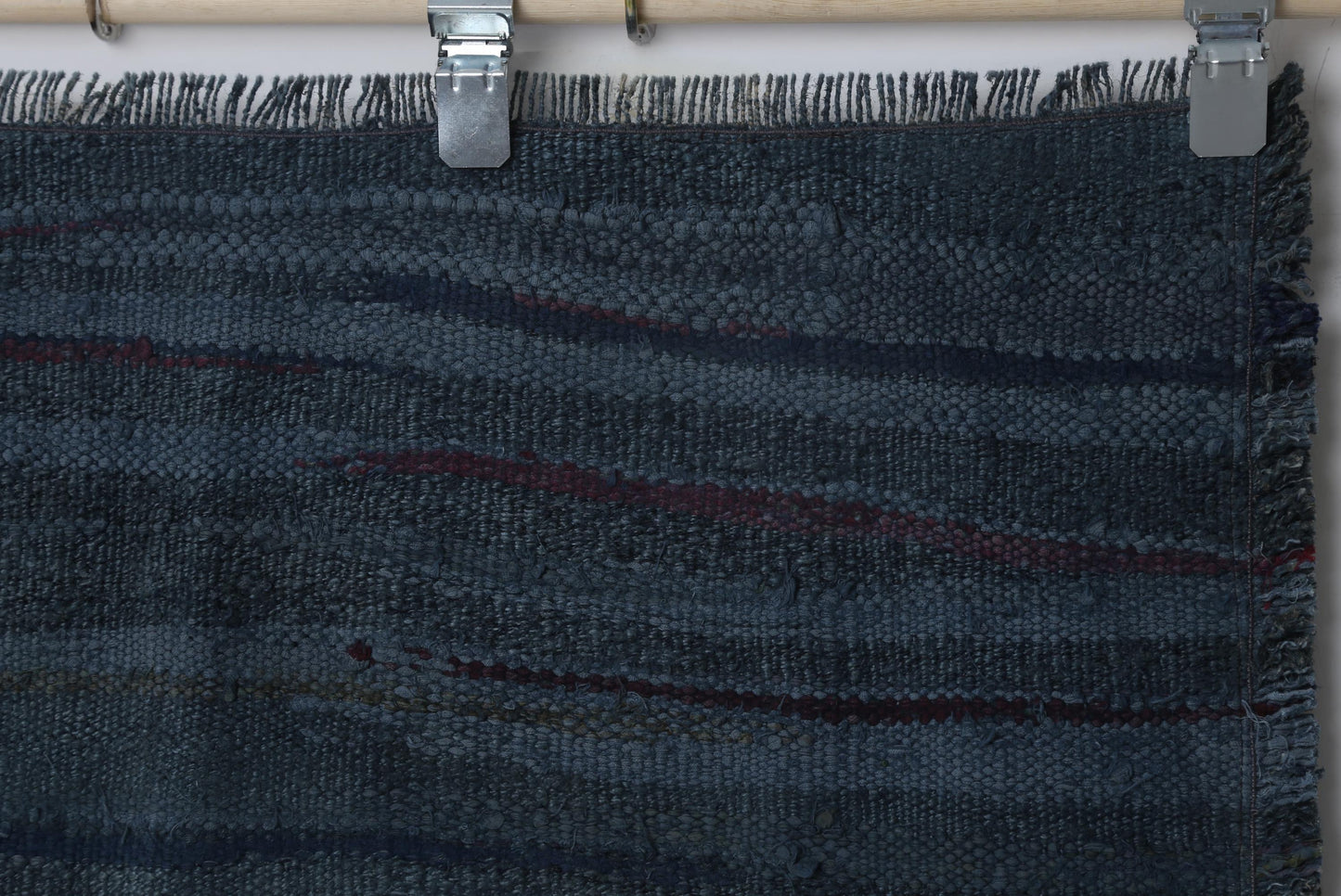 3x3 Vintage Kilim Caput Rug, Deep Blue Striped Turkish Wool Cotton Rug, Handmade Minimal Rustic Area Rug