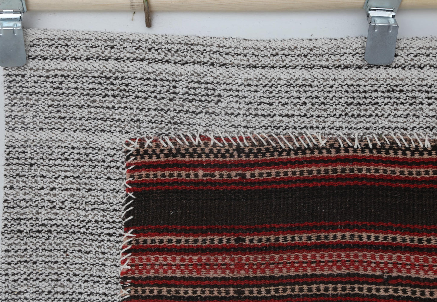 2x3 Vintage Wool Tapestry Rug, Red and Black Striped Wall Hanging, Handmade Textile Art