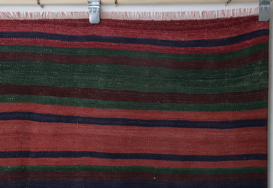 5x6 Vintage Striped Kilim Rug, Handmade Multicolor Turkish Wool Area Rug, Rustic Boho Flatwoven Floor Decor