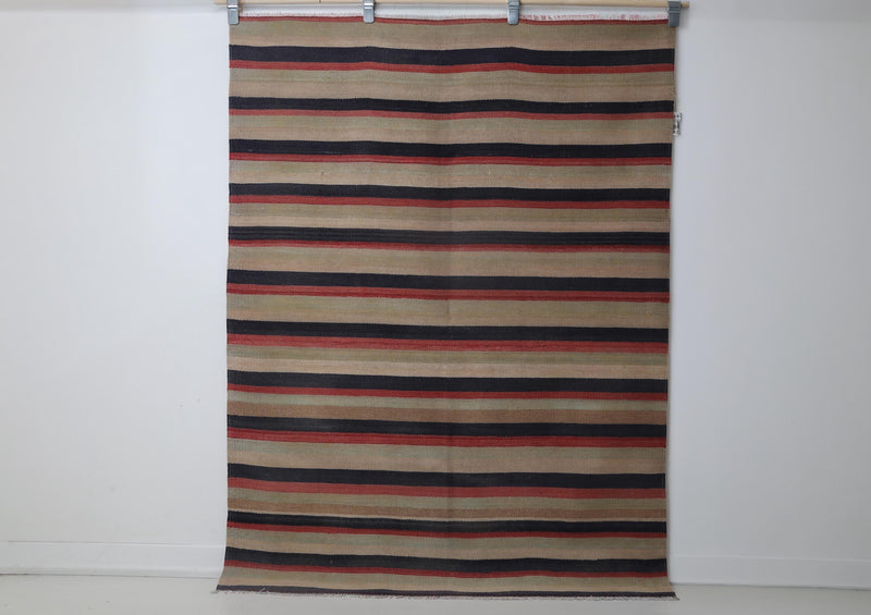 5x6 Vintage Striped Kilim Rug, Handmade Multicolor Turkish Wool Area Rug, Rustic Flatwoven Boho Decor