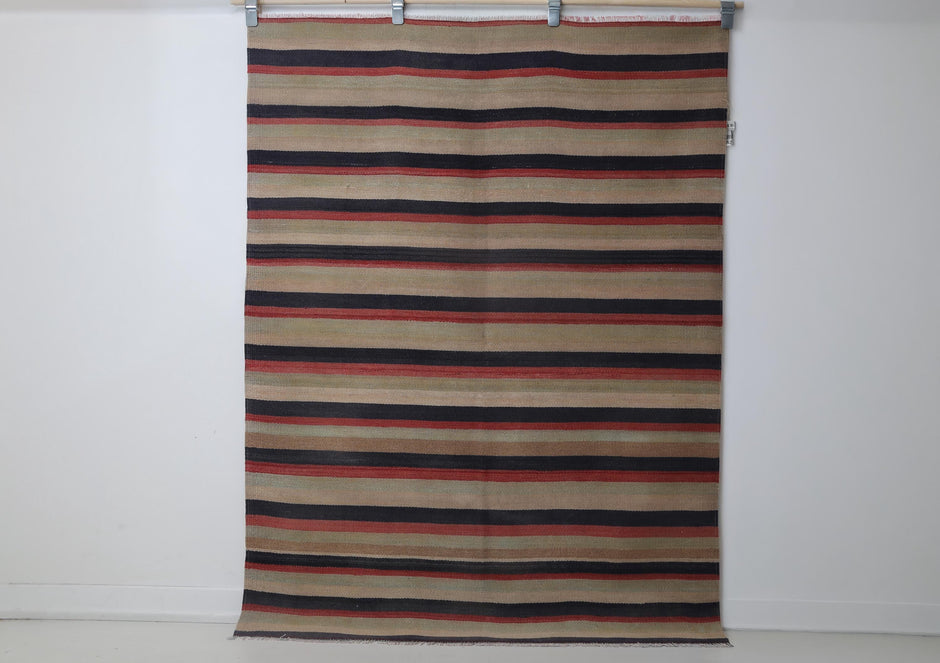 5x6 vintage Turkish kilim rug, multicolor striped boho area rug