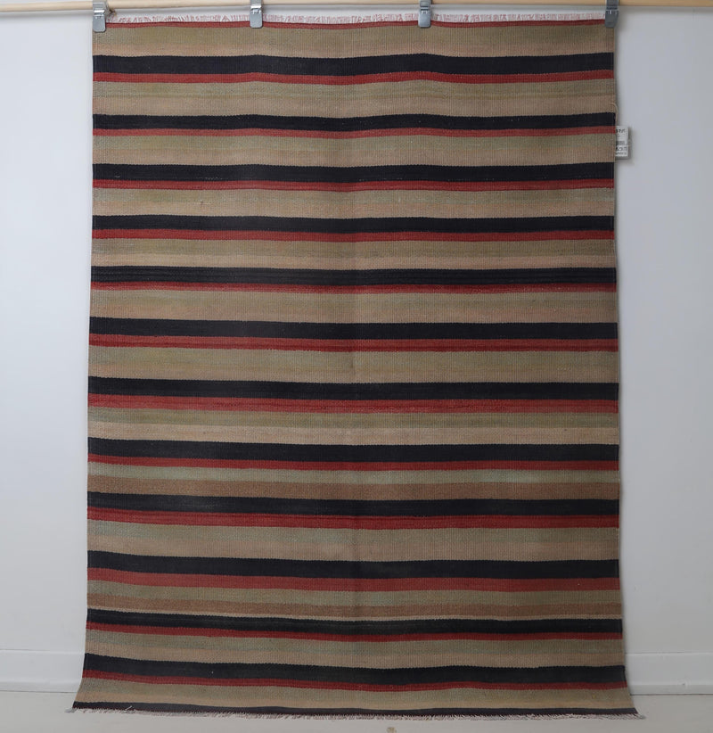 5x6 Vintage Striped Kilim Rug, Handmade Multicolor Turkish Wool Area Rug, Rustic Flatwoven Boho Decor