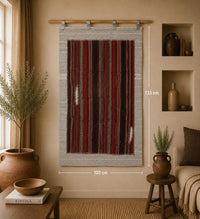 Vintage Turkish Tapestry Rug, Red Striped Wall Hanging (3'2" x 4'3") - photo 1 of 10
