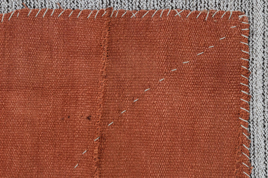 3x4 Hemp Tapestry Rug, Minimalist Orange Wall Hanging, Handmade Textile Art Decor