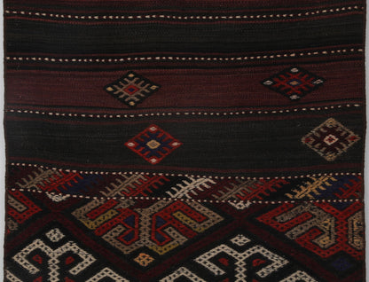 2x7 Vintage Turkish Kilim Runner Rug, Red and Black Wool Hallway Rug, Handmade Tribal Striped Long Runner