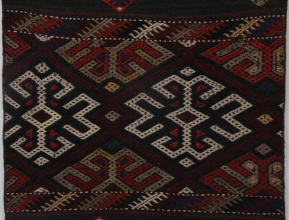 2x7 Vintage Turkish Kilim Runner Rug, Red and Black Wool Hallway Rug, Handmade Tribal Striped Long Runner