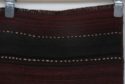 2x7 Vintage Turkish Kilim Runner Rug, Red and Black Wool Hallway Rug, Handmade Tribal Striped Long Runner
