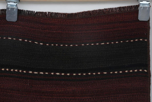 2x7 Vintage Turkish Kilim Runner Rug, Red and Black Wool Hallway Rug, Handmade Tribal Striped Long Runner