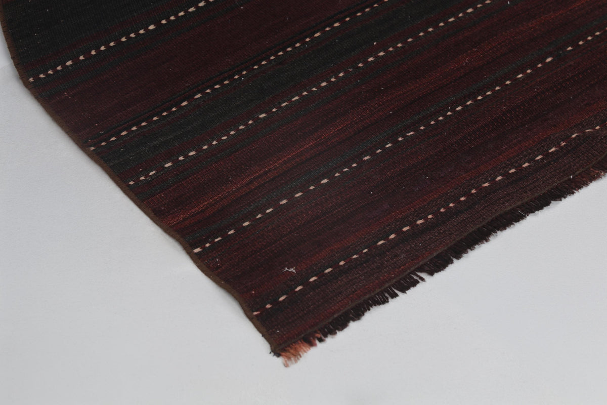 2x7 Vintage Turkish Kilim Runner Rug, Red and Black Wool Hallway Rug, Handmade Tribal Striped Long Runner