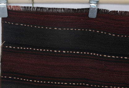 2x7 Vintage Turkish Kilim Runner Rug, Red and Black Wool Hallway Rug, Handmade Tribal Striped Long Runner