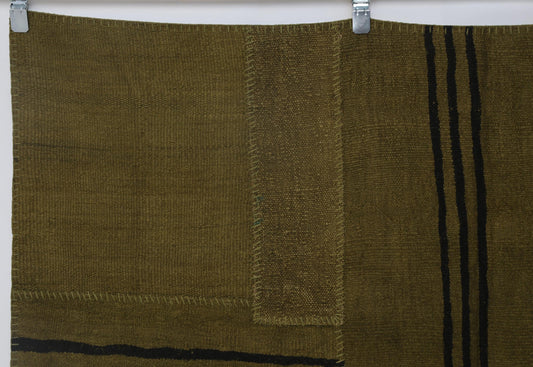 6x8 Vintage Hemp Patchwork Rug, Mustard Turkish Area Rug, Handmade Minimal Flatwoven Kilim Decor