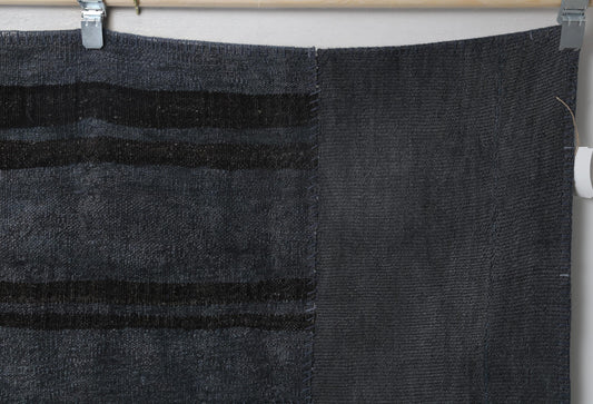6x8 Vintage Hemp Patchwork Rug, Dark Blue Handmade Turkish Area Rug, Minimal Flatwoven Rustic Home Decor