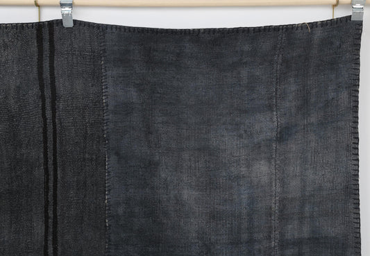 8x10 Vintage Hemp Patchwork Rug, Dark Blue Handmade Turkish Area Rug, Minimal Oversized Floor Carpet