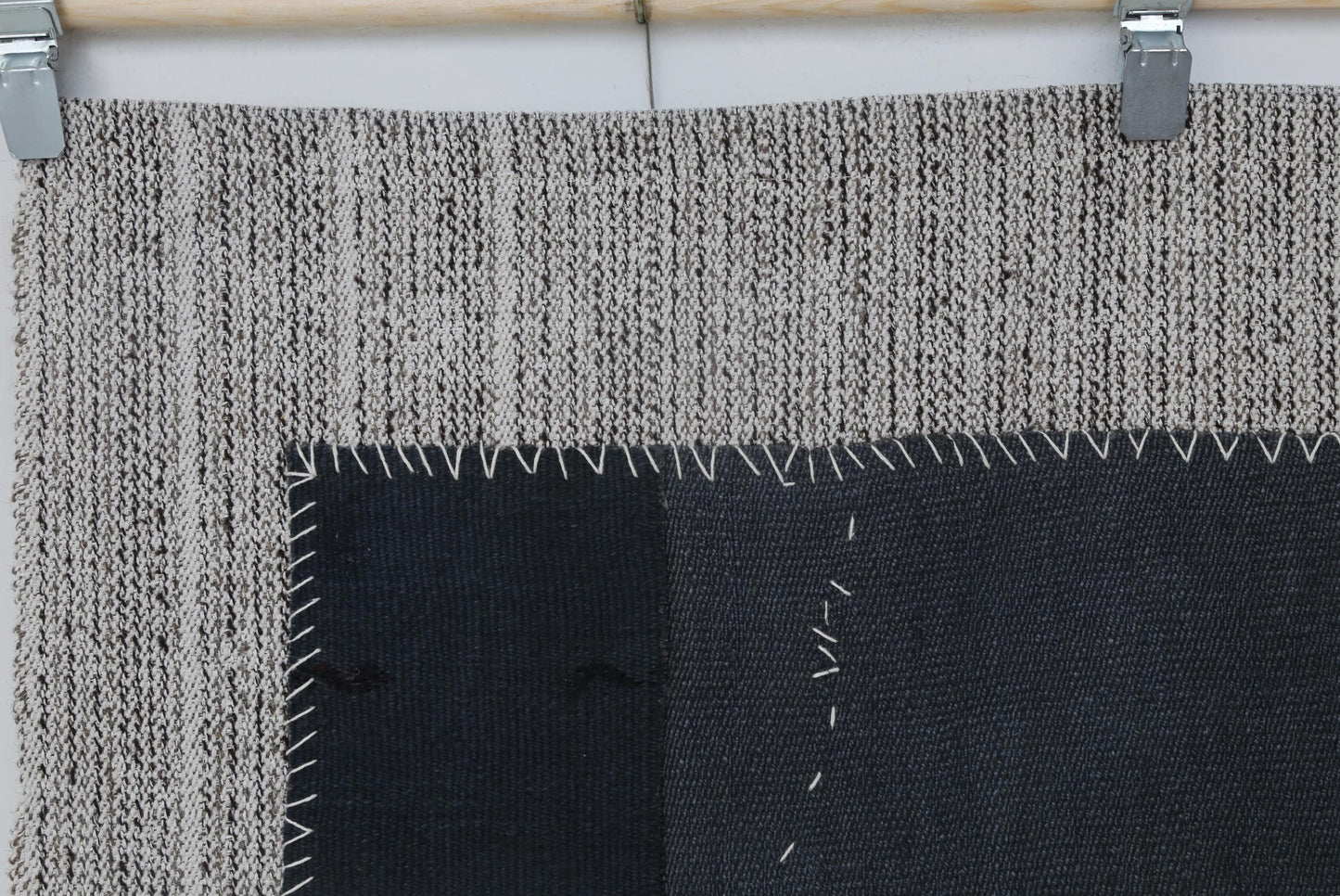 3x5 Hemp Tapestry Rug, Deep Blue Minimalist Wall Hanging, Handmade Textile Art Decor