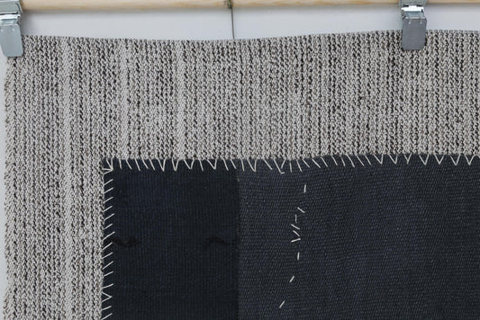 3x5 Hemp Tapestry Rug, Deep Blue Minimalist Wall Hanging, Handmade Textile Art Decor