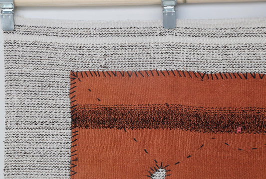 3x5 Vintage Turkish Tapestry Rug, Orange Flatweave Wall Hanging, Handmade Textile Wall Decor