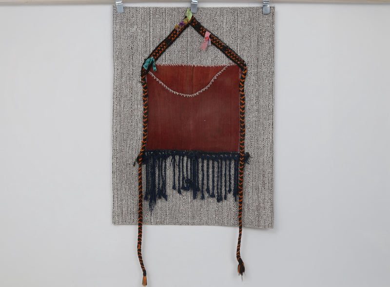 Vintage Turkish Tapestry Rug, Orange Blue Tassel Wall Hanging (2'4" x 3'3")