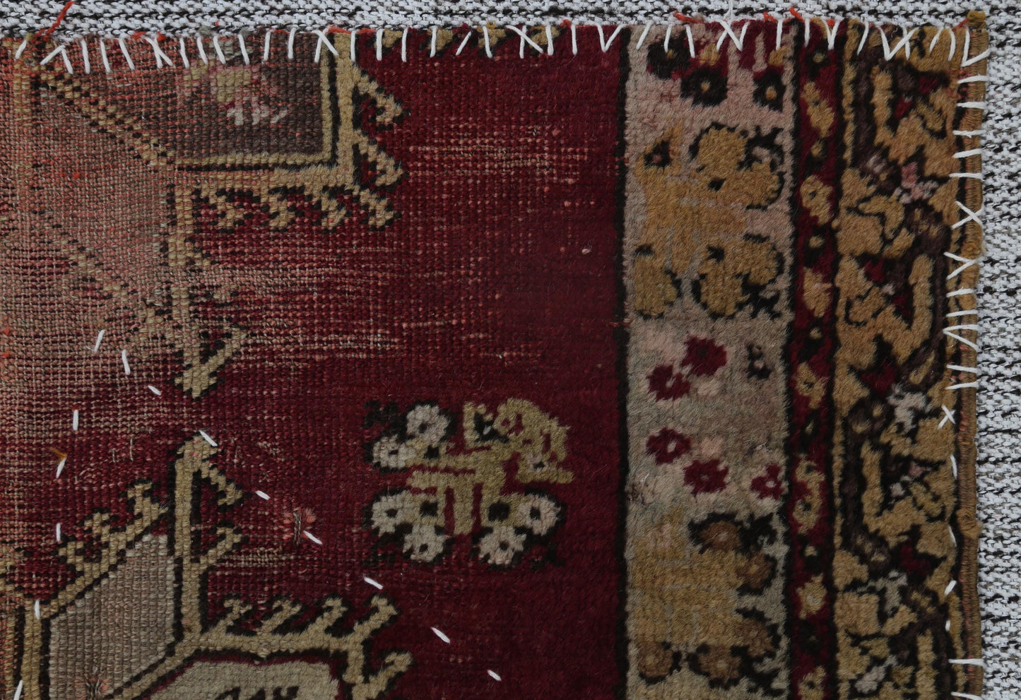 3x4 Vintage Turkish Tapestry Rug, Red and Brown Tribal Wall Hanging, Handmade Wool Cotton Textile Art