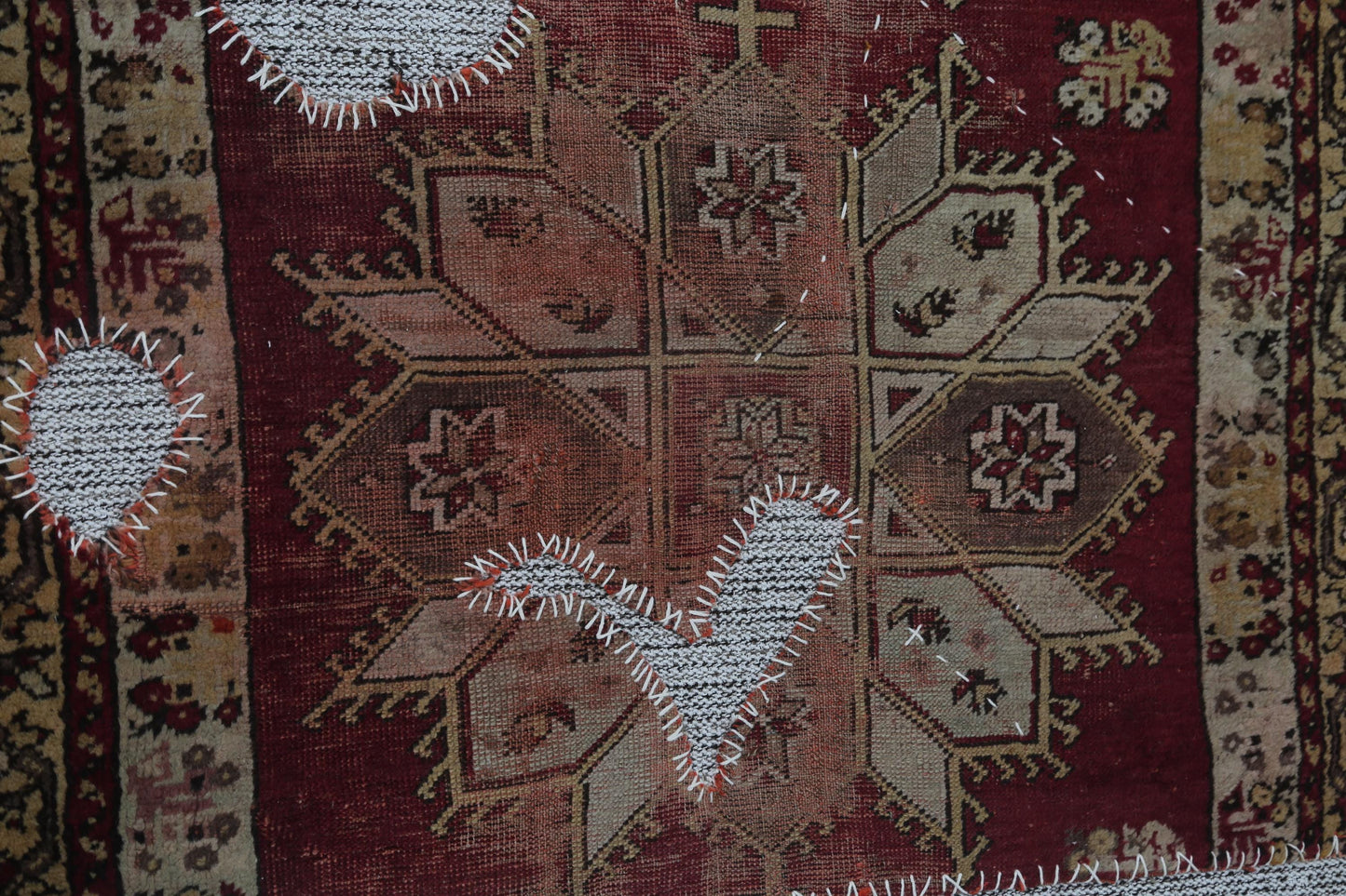 3x4 Vintage Turkish Tapestry Rug, Red and Brown Tribal Wall Hanging, Handmade Wool Cotton Textile Art