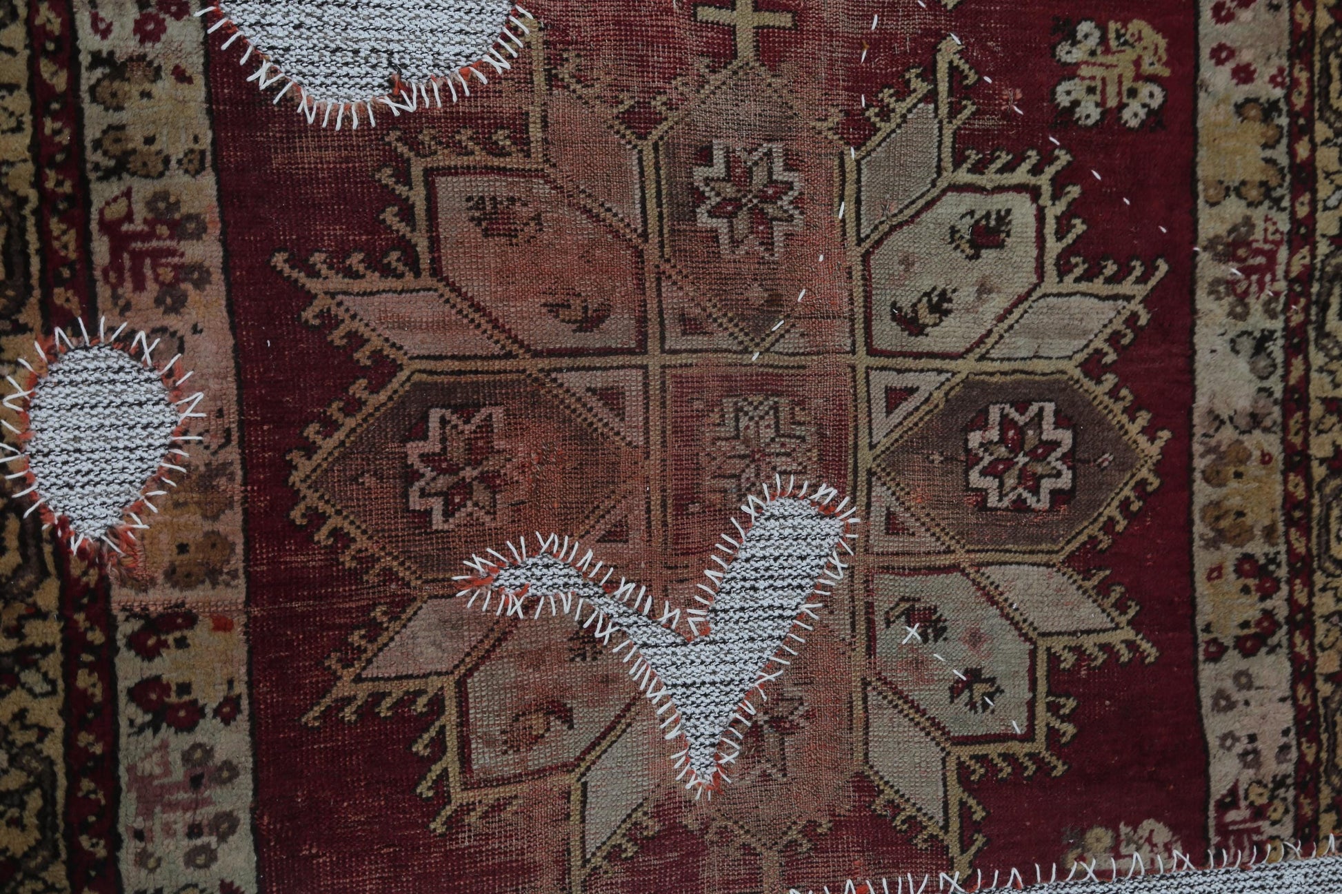 3x4 Vintage Turkish Tapestry Rug, Red and Brown Tribal Wall Hanging, Handmade Wool Cotton Textile Art