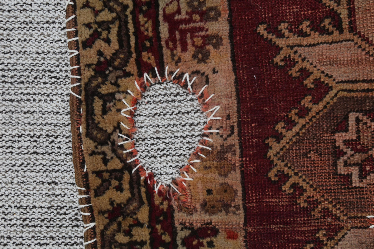 3x4 Vintage Turkish Tapestry Rug, Red and Brown Tribal Wall Hanging, Handmade Wool Cotton Textile Art