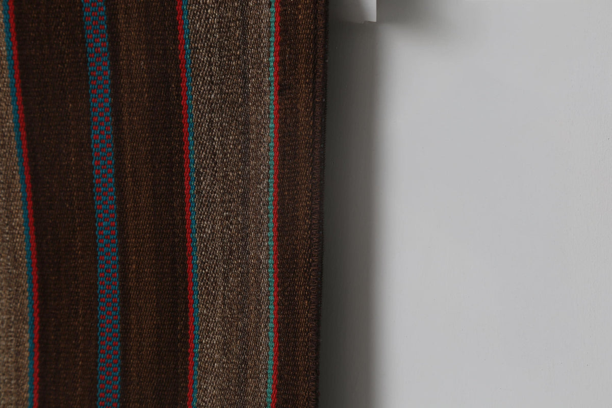 6x8 Vintage Striped Kilim Rug, Brown Handmade Wool Turkish Area Rug, Rustic Tribal Floor Carpet