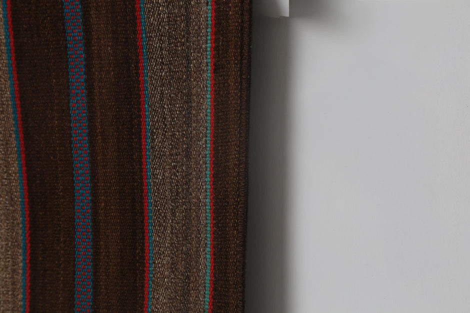 6x8 Vintage Striped Kilim Rug, Brown Handmade Wool Turkish Area Rug, Rustic Tribal Floor Carpet