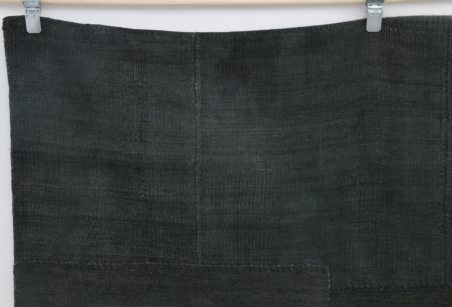 7x10 Vintage Hemp Patchwork Rug, Deep Green Handmade Area Rug, Minimal Dark Turkish Patchwork Carpet