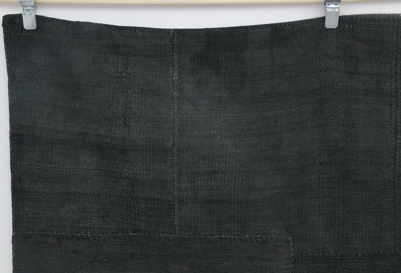 7x10 Vintage Hemp Patchwork Rug, Deep Green Handmade Area Rug, Minimal Dark Turkish Patchwork Carpet