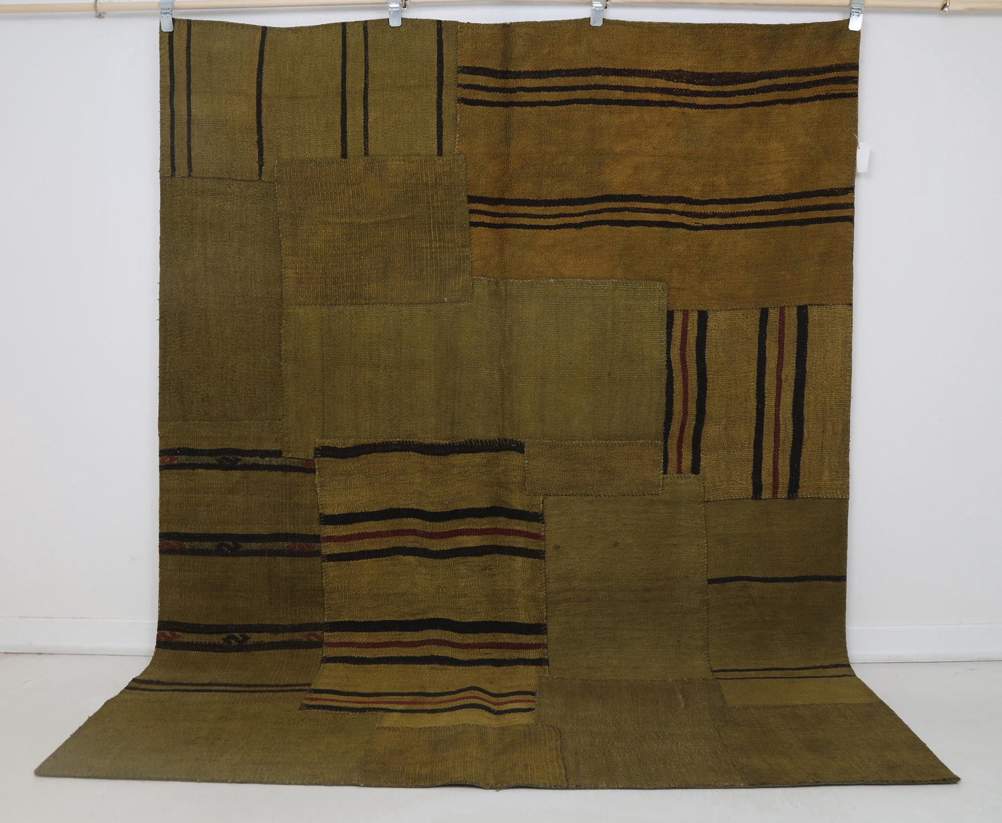 6x8 Vintage Hemp Patchwork Rug, Mustard Handmade Turkish Area Rug, Minimal Rustic Patchwork Carpet