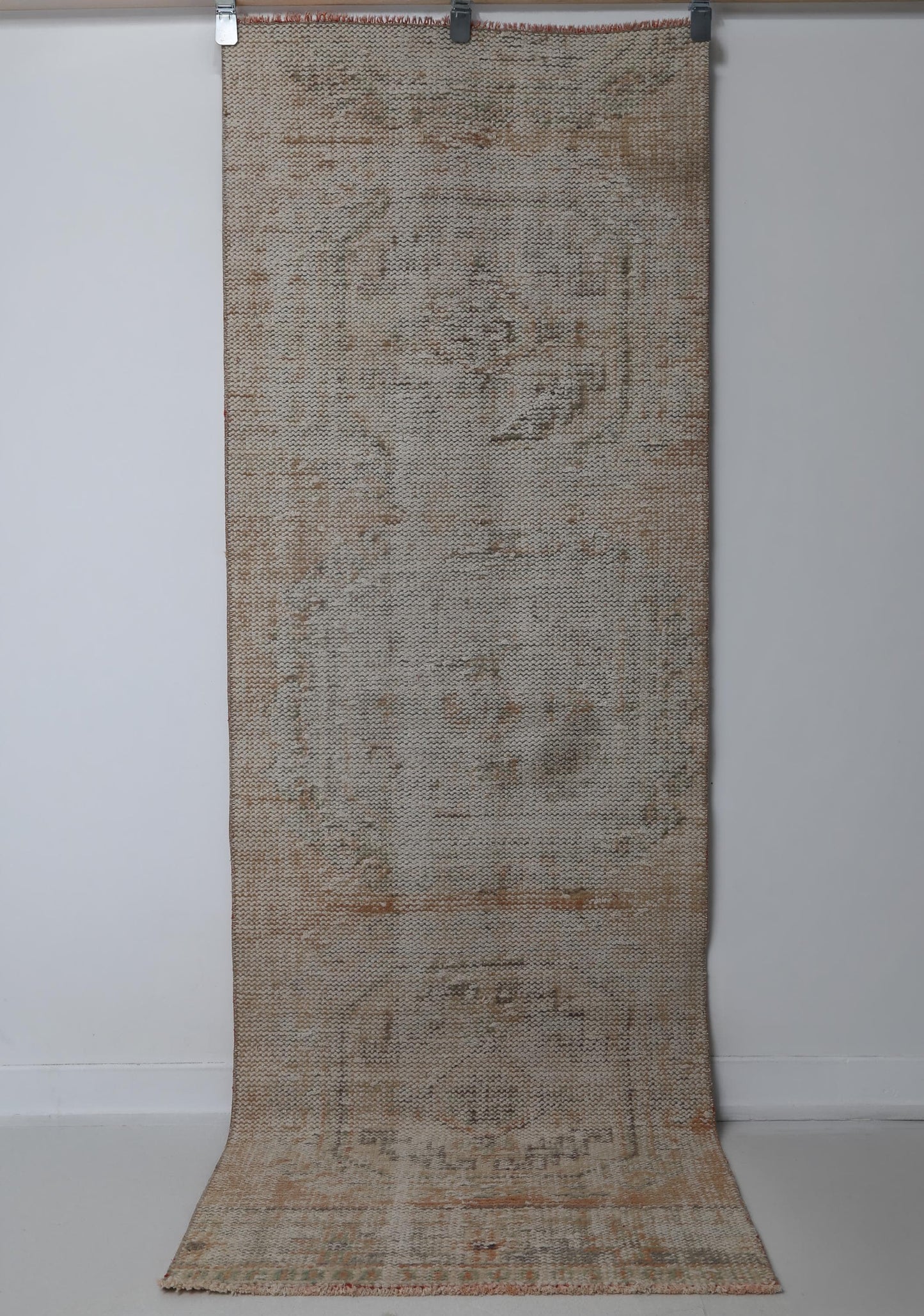 2x7 Vintage Turkish Runner Rug, Ivory Distressed Hallway Rug, Handmade Wool Cotton Narrow Carpet