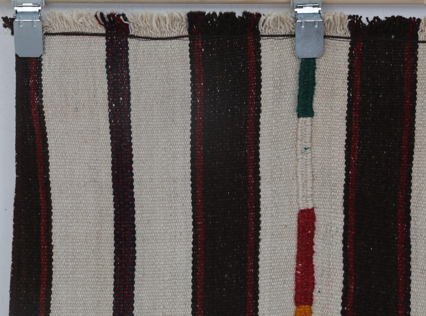 2x7 Vintage Turkish Kilim Runner Rug, Beige Black Striped Hallway Rug, Handmade Wool Narrow Runner