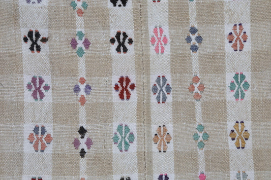 6x9 Vintage Turkish Kilim Rug, Beige Striped Flatweave Area Rug, Handmade Wool Cotton Tribal Decor