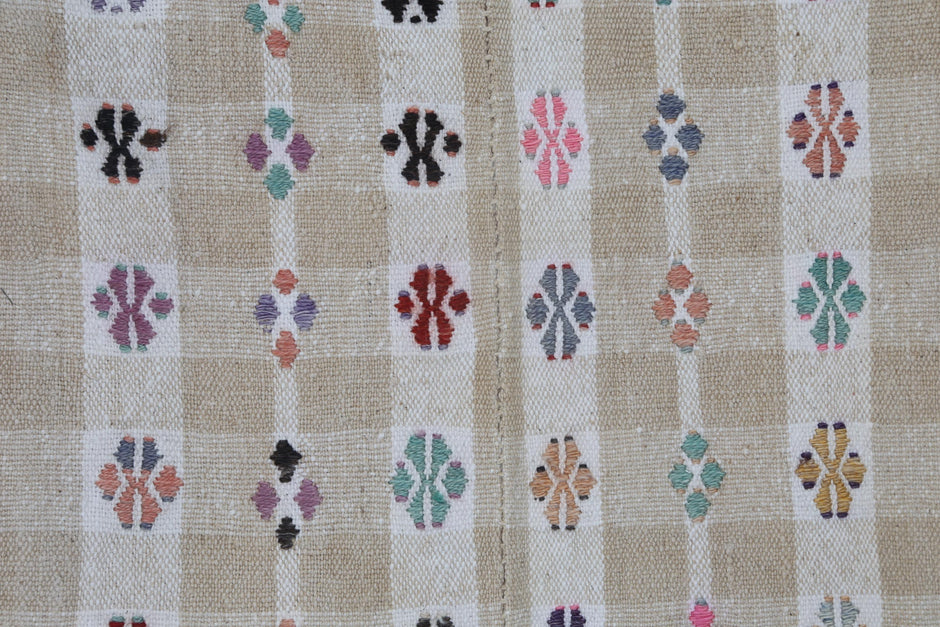 Wool cotton flatweave texture detail on handmade kilim