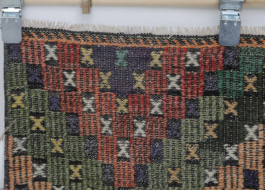 2x10 Vintage Turkish Kilim Runner Rug, Multicolor Oriental Hallway Rug, Handmade Wool Cotton Flatweave
