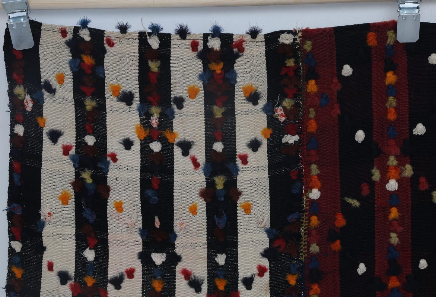 6x8 Vintage Kilim Curtain Rug, Red Black Striped Handmade Flatweave, Boho Wool Cotton Area Rug