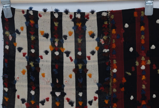 6x8 Vintage Kilim Curtain Rug, Red Black Striped Handmade Flatweave, Boho Wool Cotton Area Rug