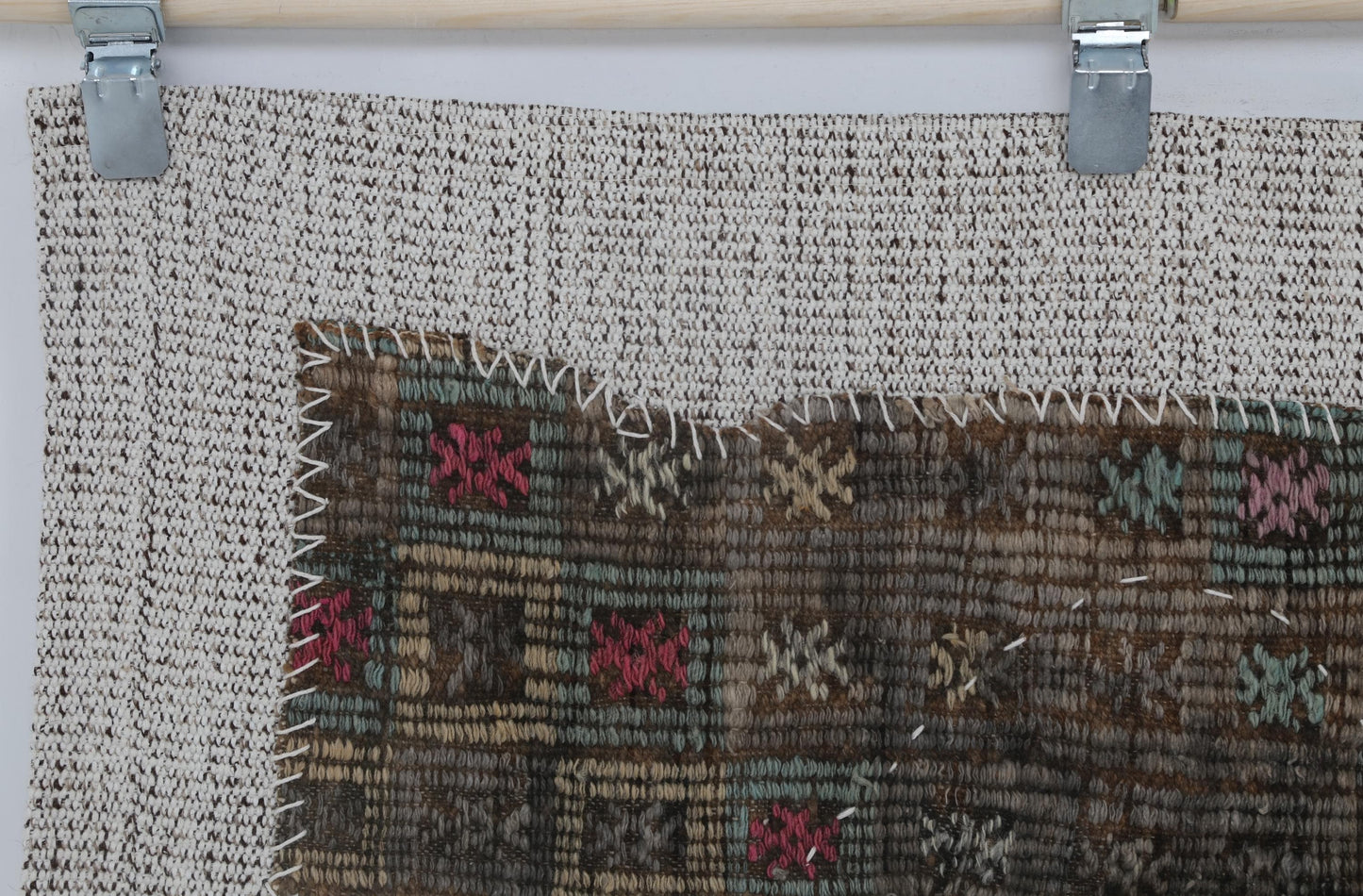 3x4 Vintage Turkish Tapestry Rug, Brown Beige Wool Wall Hanging, Handmade Textile Fiber Art