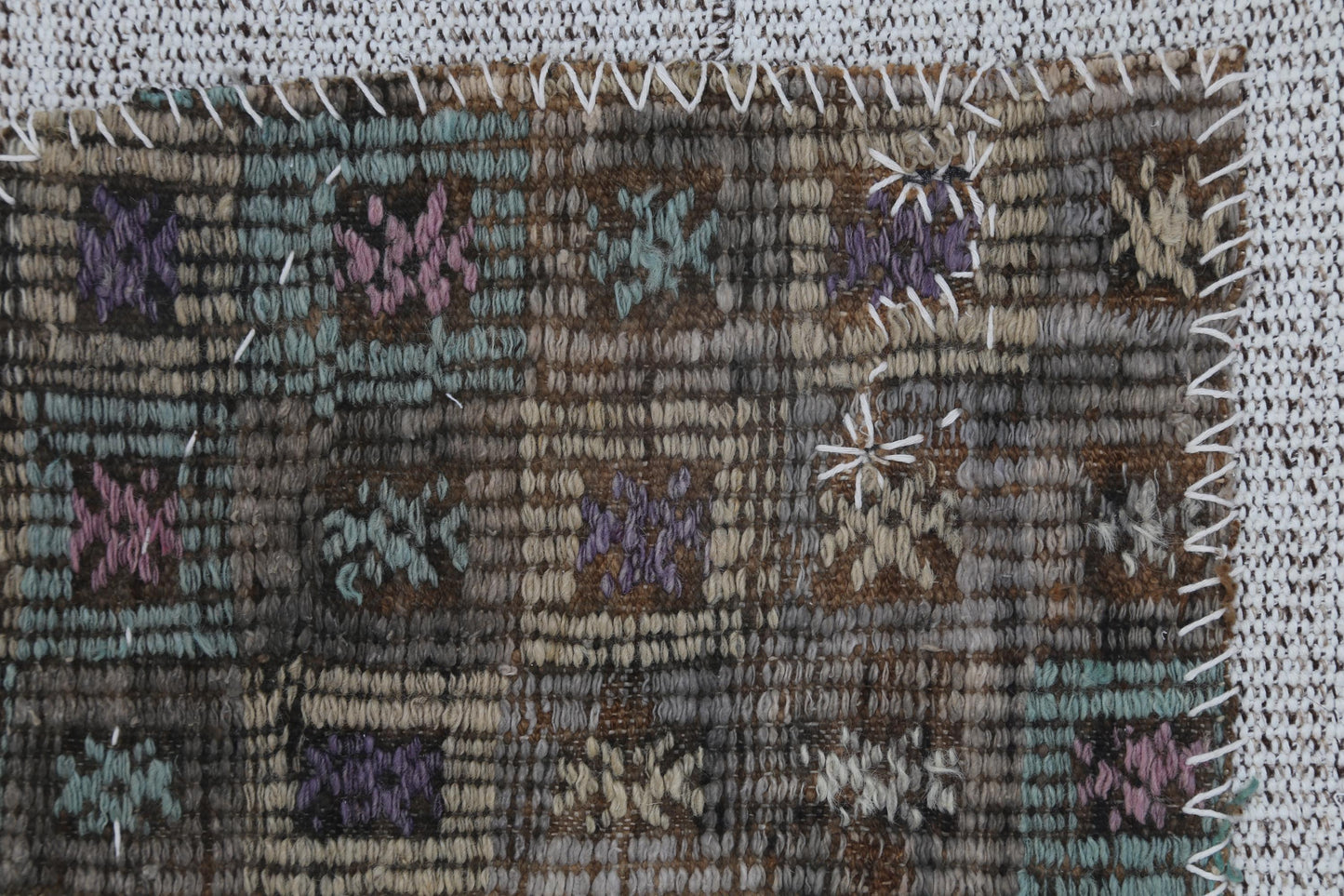 3x4 Vintage Turkish Tapestry Rug, Brown Beige Wool Wall Hanging, Handmade Textile Fiber Art