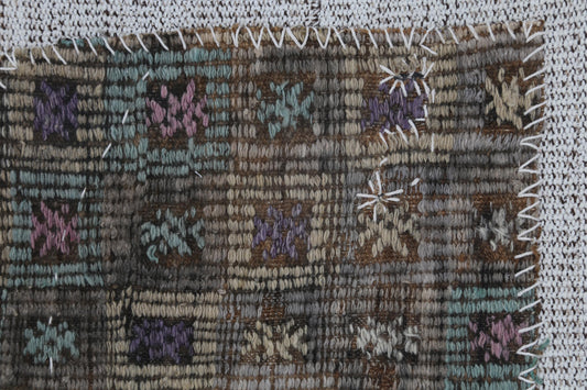 3x4 Vintage Turkish Tapestry Rug, Brown Beige Wool Wall Hanging, Handmade Textile Fiber Art