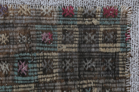 3x4 Vintage Turkish Tapestry Rug, Brown Beige Wool Textile Wall Hanging, Handmade Rustic Fiber Art