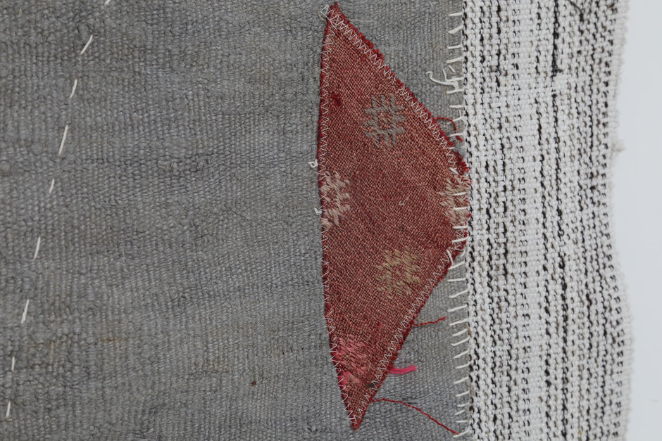 3x4 Vintage Hemp Tapestry Rug, Gray Textile Wall Hanging, Handmade Minimalist Fiber Art Decor