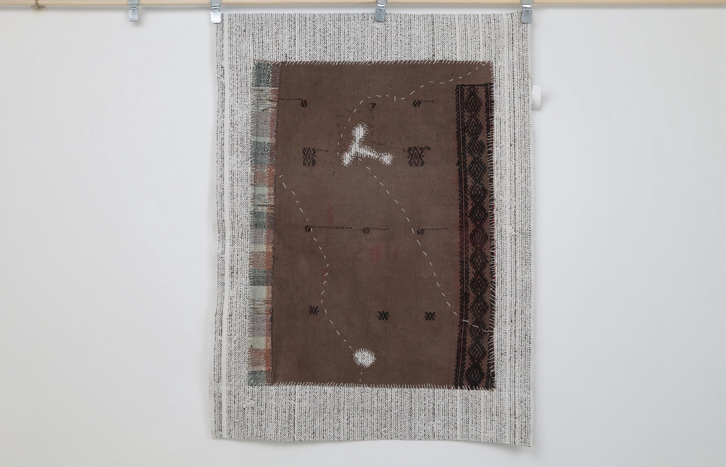 3x5 Vintage Turkish Tapestry Rug, Brown Tribal Wall Hanging, Handmade Wool Cotton Textile Art