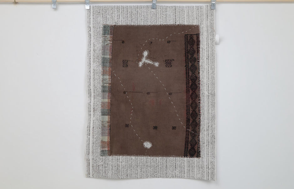 3x5 Vintage Turkish Tapestry Rug, Brown Tribal Wall Hanging, Handmade Wool Cotton Textile Art
