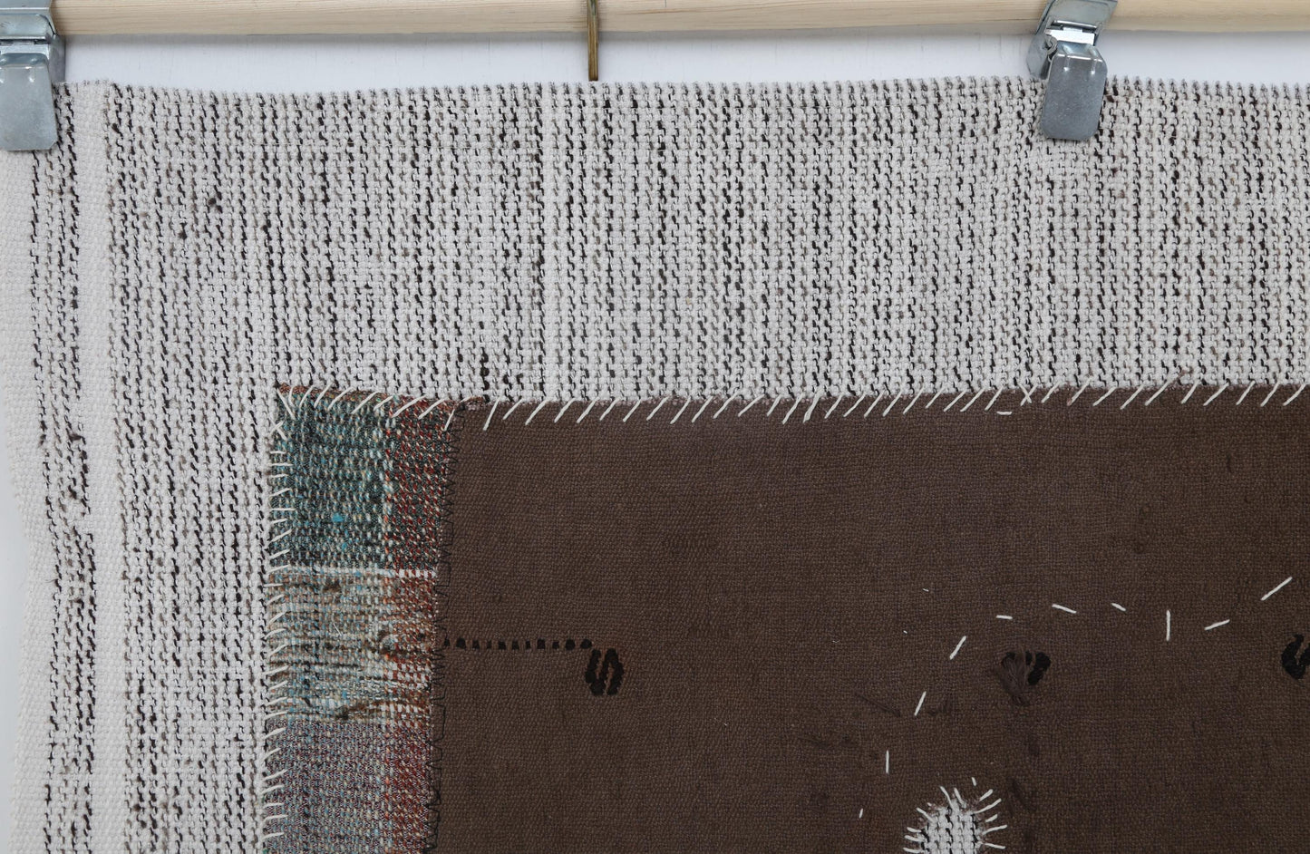 3x5 Vintage Turkish Tapestry Rug, Brown Tribal Wall Hanging, Handmade Wool Cotton Textile Art