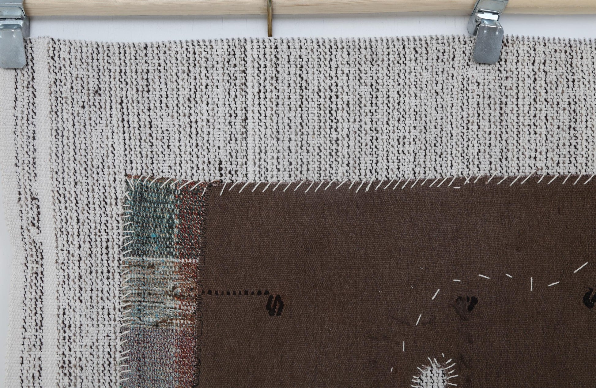 3x5 Vintage Turkish Tapestry Rug, Brown Tribal Wall Hanging, Handmade Wool Cotton Textile Art