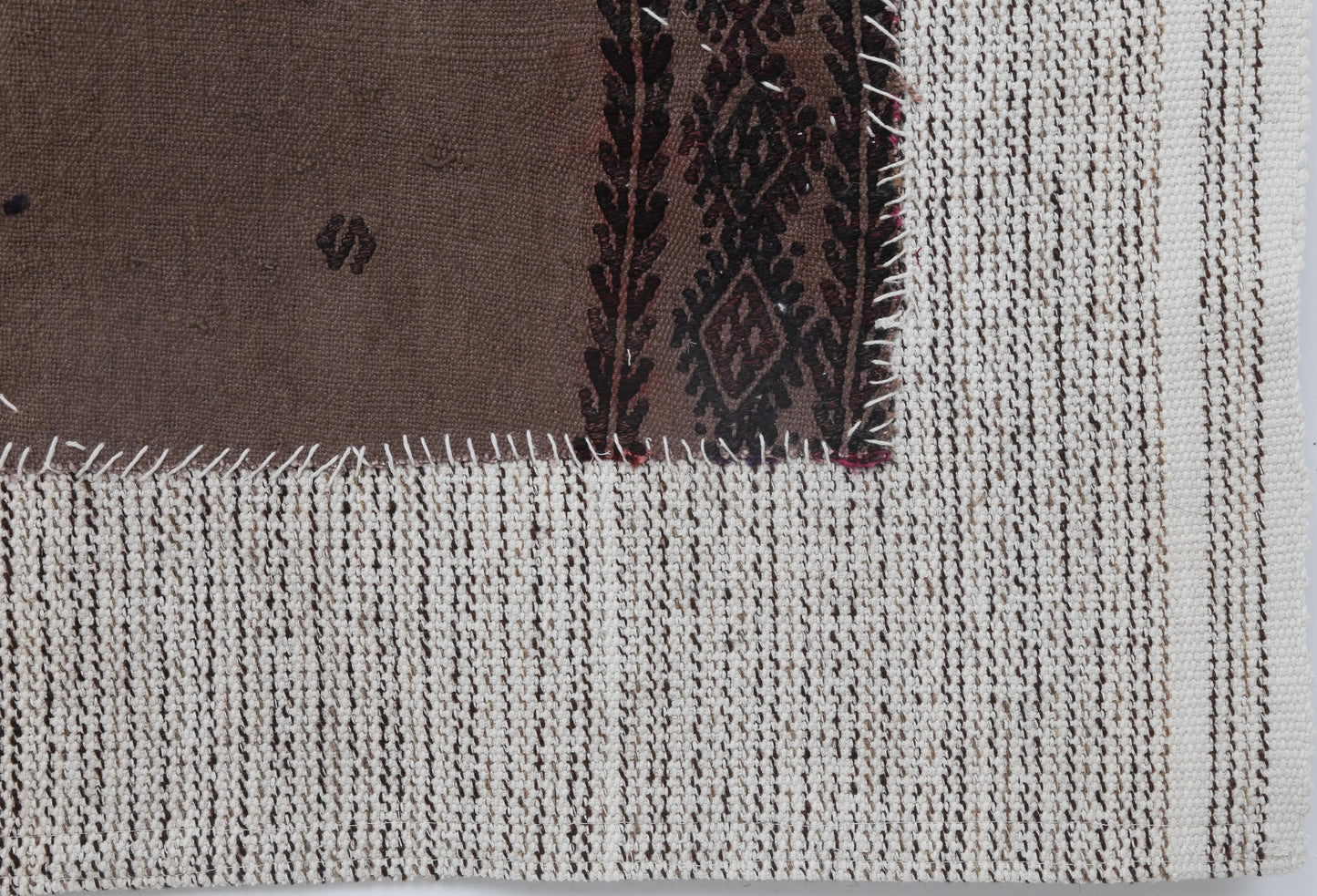 3x5 Vintage Turkish Tapestry Rug, Brown Tribal Textile Wall Hanging, Handmade Wool Cotton Fiber Art